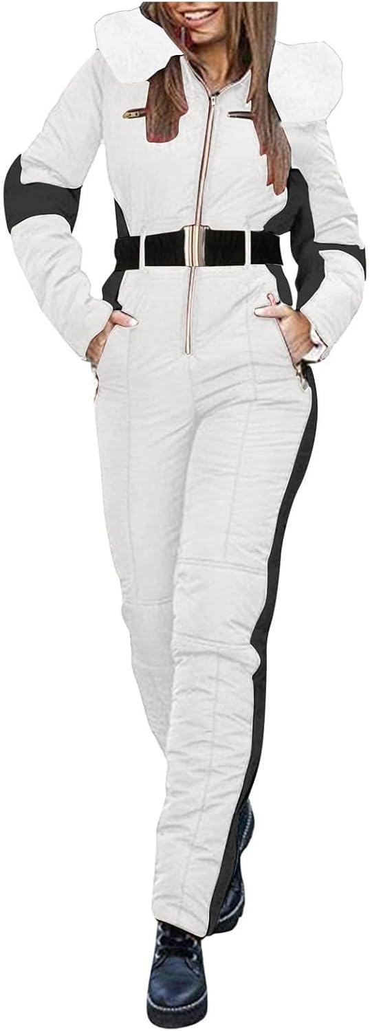 Womens Winter Onesies Ski Jumpsuits Slim One Piece Jumpsuit Outdoor Sports Waterproof Snowsuit Snowboarding Snow Suit