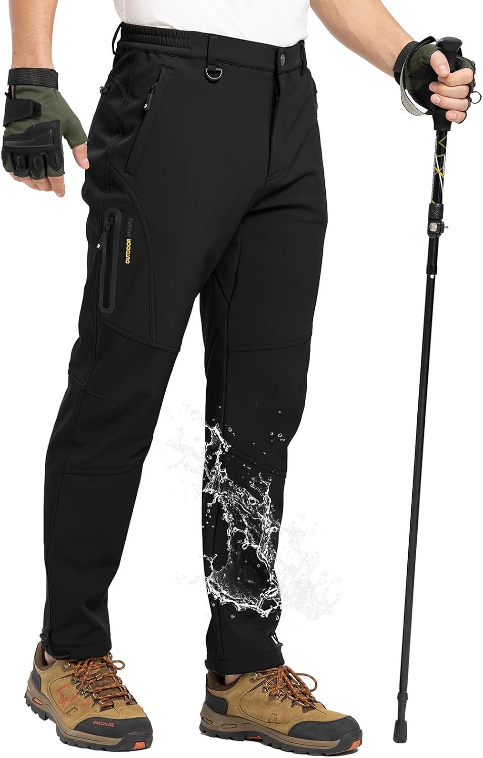 Men's Snow Pants Fleece Lined Hiking Winter Waterproof Softshell Ski Outdoor Insulated Climbing Pants Zipper Pockets