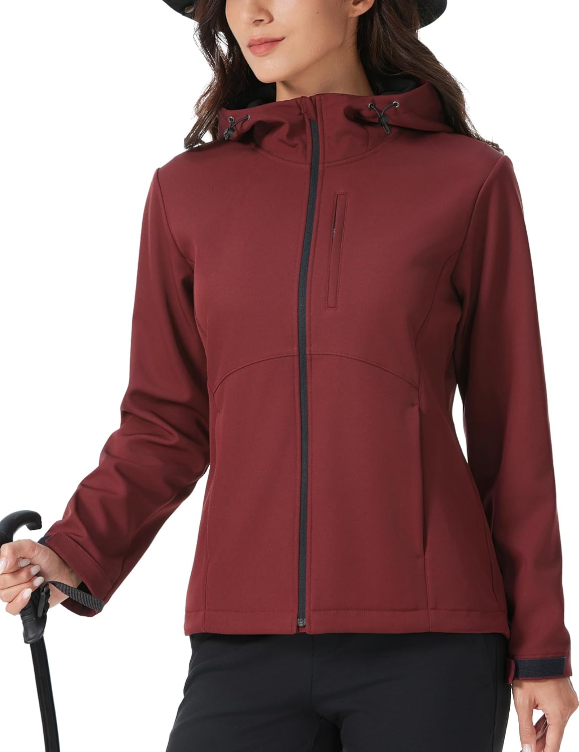 Women Soft shell Jacket Fleece Lined Warm Jacket Windbreaker Light Hooded Windproof Coat for Outdoor Hiking