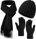 Winter Hat Beanie Long Scarf Touchscreen Gloves Set, 3Pcs Soft Thick Fleece Lined Gloves Skull Cap Scarf Set for Women Men