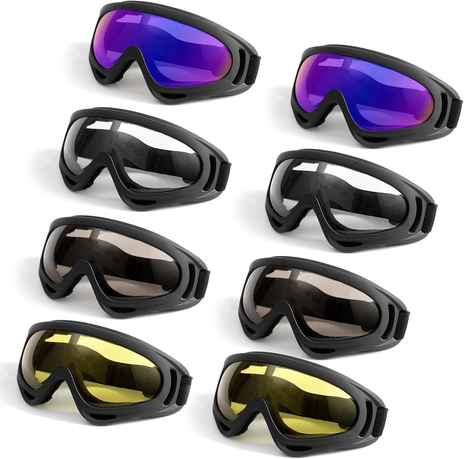 8 Pack Motorcycle Goggles, Ski Goggles Dirt Bike Goggles, Snowboard Goggles for Adult Men Women Youth