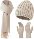 Winter Hat Beanie Long Scarf Touchscreen Gloves Set, 3Pcs Soft Thick Fleece Lined Gloves Skull Cap Scarf Set for Women Men