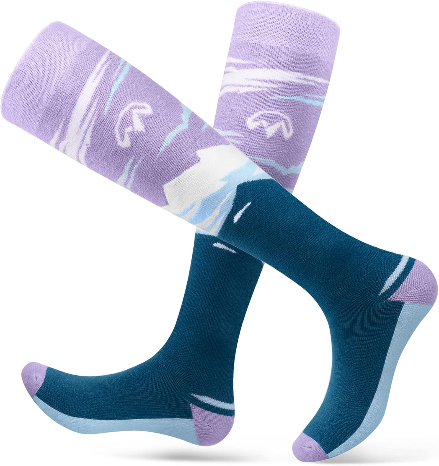 Ski Socks, 2-Pair Pack Skiing and Snowboarding Thermal Socks for Women, Over The Calf Non-Slip Cuff