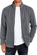 Mens Fleece Jacket Full Zip Lightweight Stand Collar Warm Jackets Casual Outdoor Windproof Coat with Pockets
