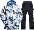 Mens Ski Jacket and Pants Set Ski Suit Winter Waterproof Windproof Hooded Snow Coat 2 Pieces Snowboarding Snowsuits