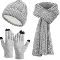Unisex Winter Set - Beanie Hat, Touchscreen Gloves & Long Scarf, Christmas Gifts for Women Mom Wife Stocking Stuffer