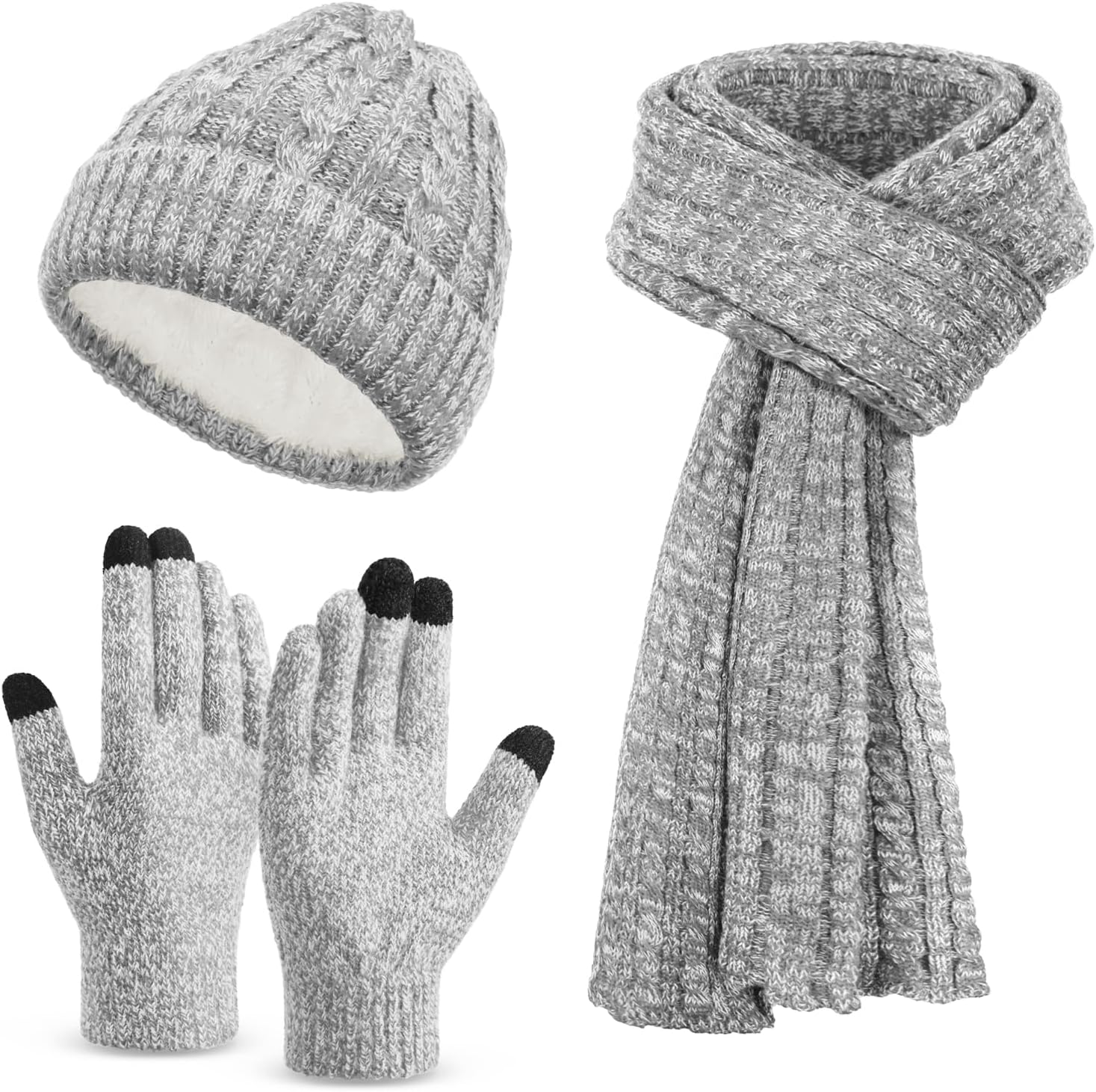 Unisex Winter Set - Beanie Hat, Touchscreen Gloves & Long Scarf, Christmas Gifts for Women Mom Wife Stocking Stuffer