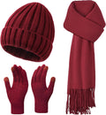 Winter Hat Beanie Long Scarf Touchscreen Gloves Set, 3Pcs Soft Thick Fleece Lined Gloves Skull Cap Scarf Set for Women Men