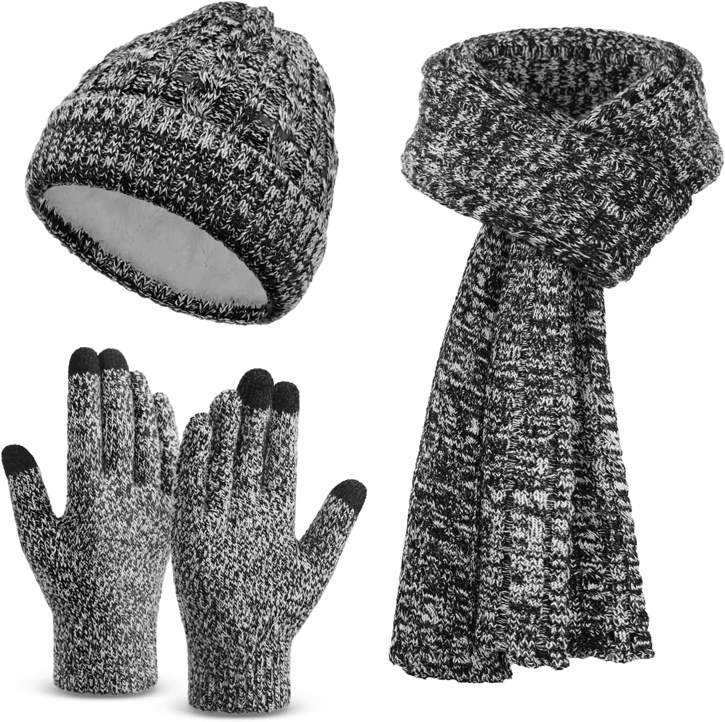 Unisex Winter Set - Beanie Hat, Touchscreen Gloves & Long Scarf, Christmas Gifts for Women Mom Wife Stocking Stuffer